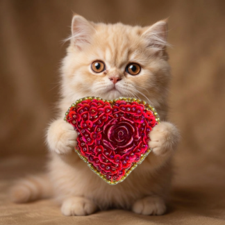 Red Rose Heart Brooch with Sequins, Beaded Heart Pin Rose Cabochon Gold Border, Handmade Valentine Jewelry Love Gift