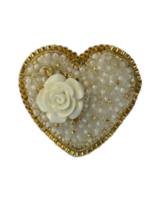 White Gold Heart Brooch with Rose Full Beaded, Ivory Heart Pin Elegant, Handmade Bridal Jewelry, Romantic Wedding Gift — lifestyle photo