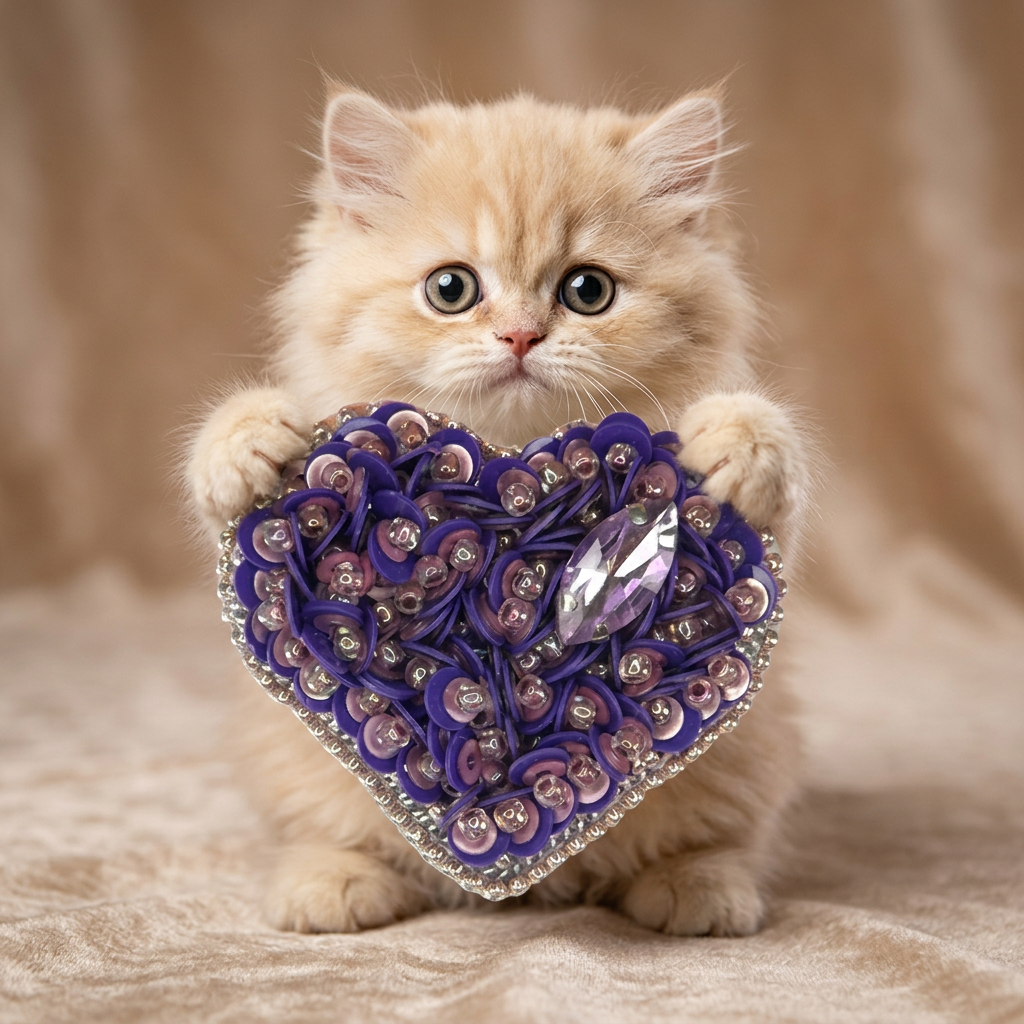 Purple Heart Brooch with Sequins, Amethyst Mauve Beaded Heart Pin, Handmade Romantic Purple Jewelry, Valentine Gift