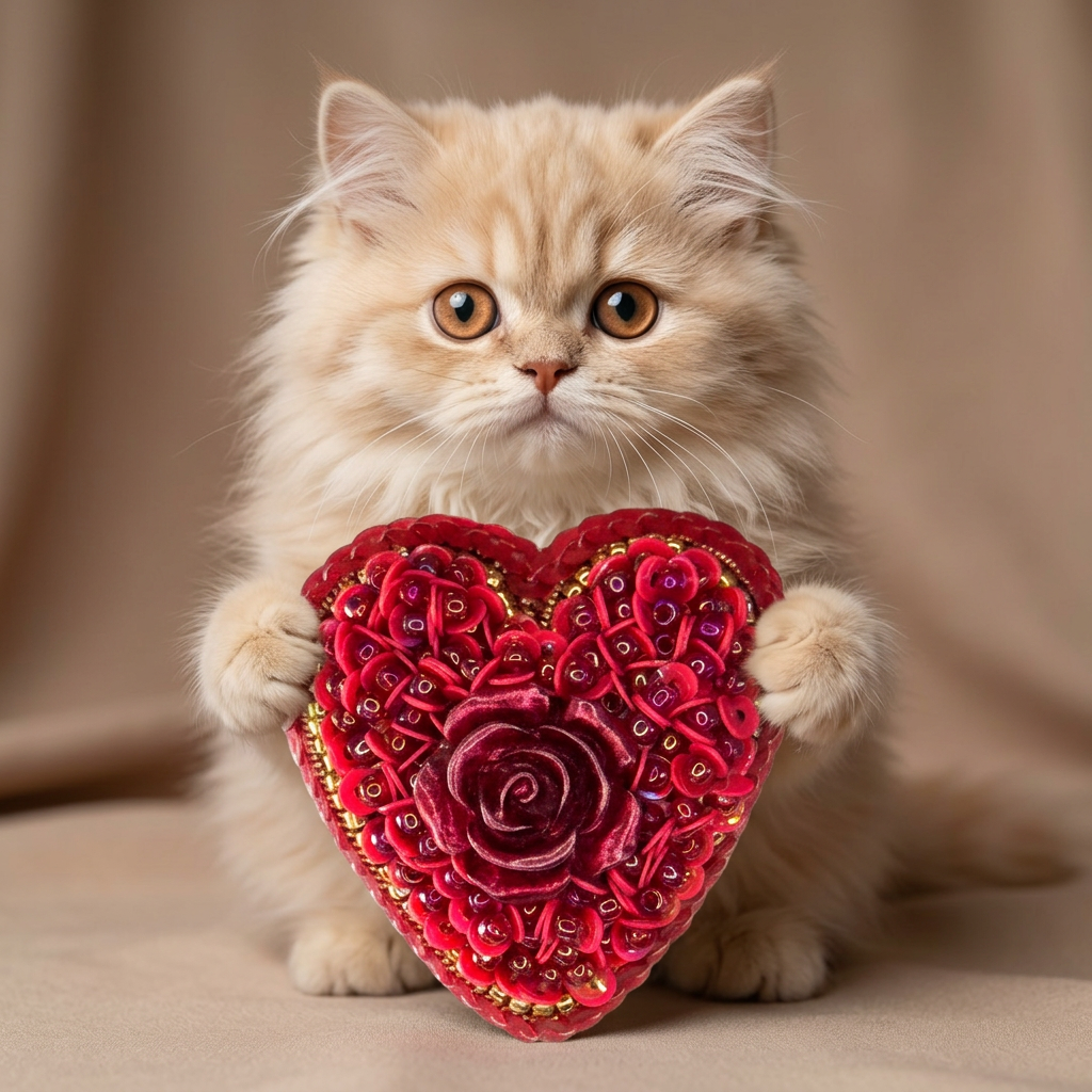 Red Heart Brooch All Sequins with Red Rose, Small Monochrome Heart Pin, Handmade Valentine Jewelry, Love Gift Her