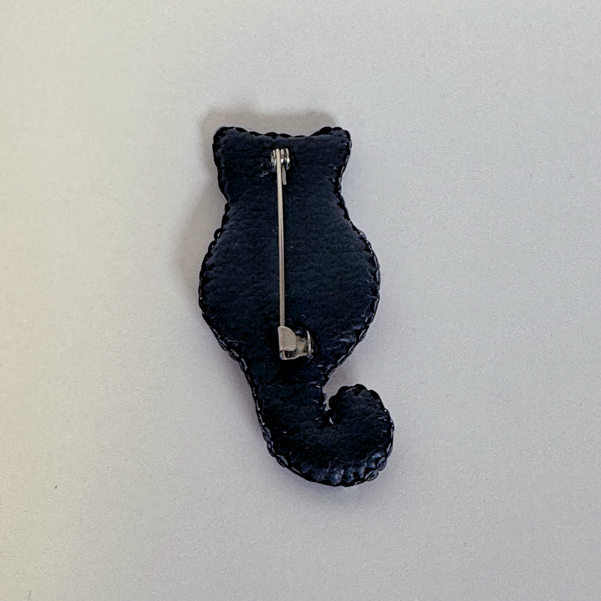 Black and Silver Striped Cat Brooch, Beaded Cat Silhouette Pin, Minimalist Animal Jewelry, Handmade Embroidered Brooch, Elegant Cat Back View, Unique Gift for Cat Lover, P.S. Jewelry — view 5