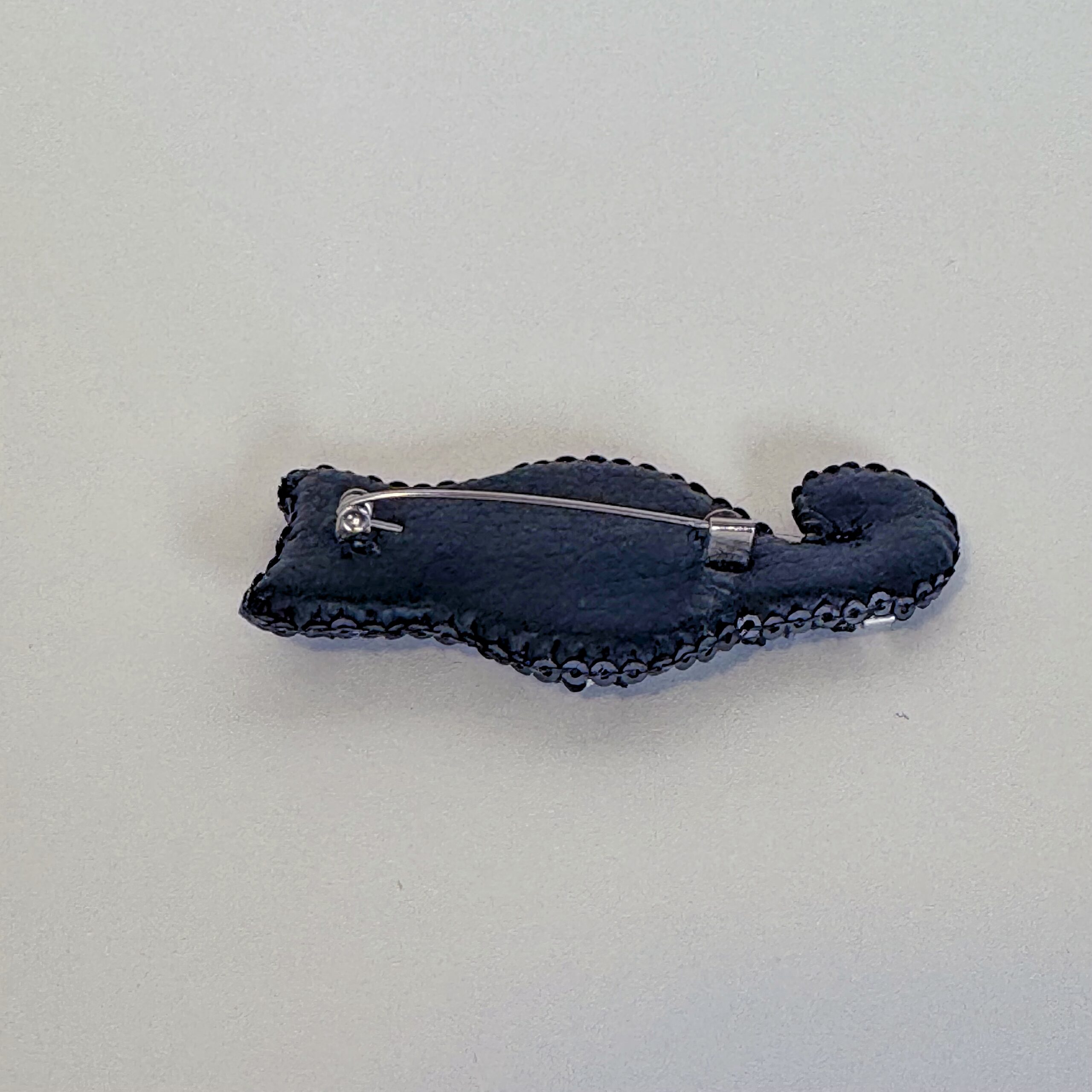 Black and Silver Striped Cat Brooch, Beaded Cat Silhouette Pin, Minimalist Animal Jewelry, Handmade Embroidered Brooch, Elegant Cat Back View, Unique Gift for Cat Lover, P.S. Jewelry — view 6