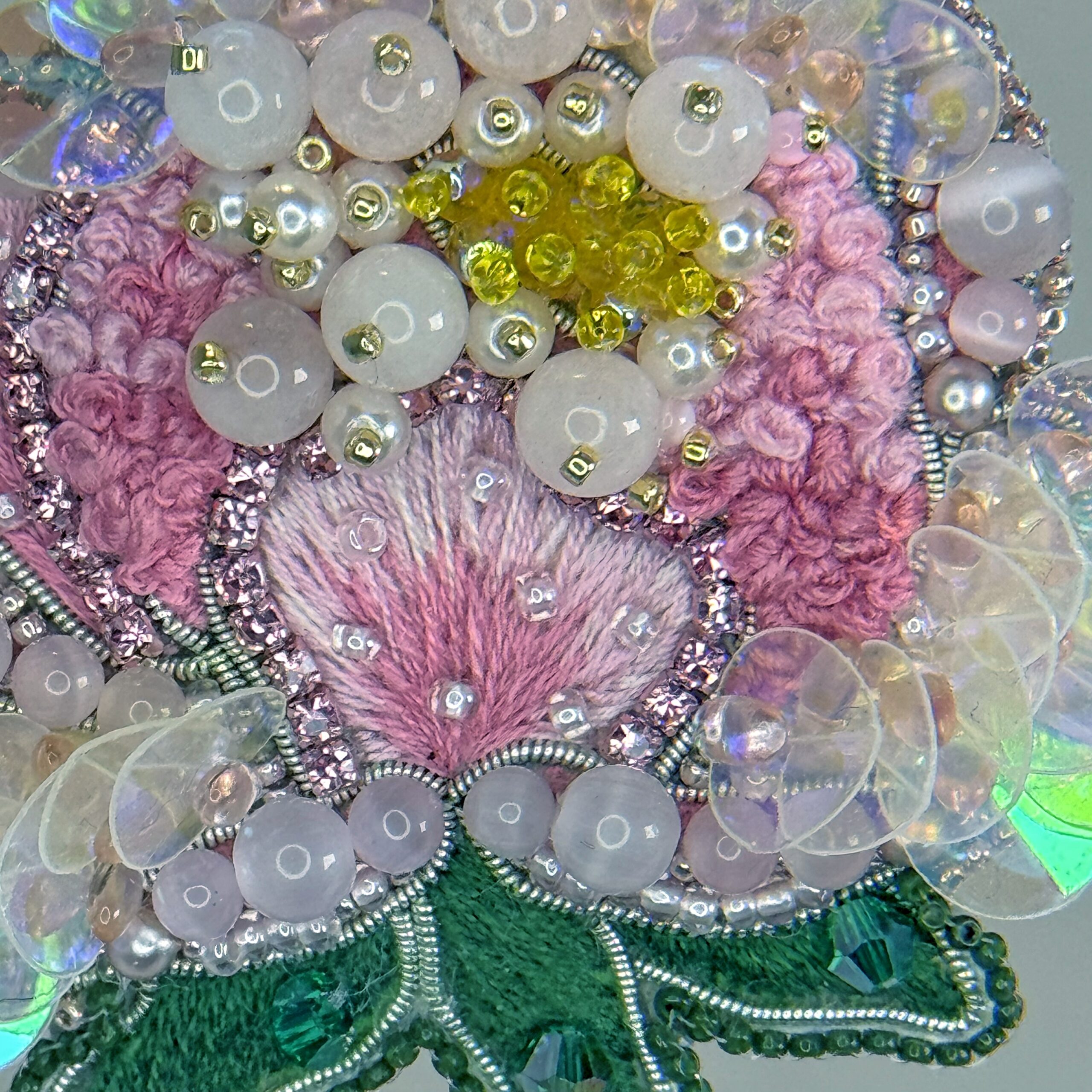 Pink Peony Brooch, Handmade Flower Brooch with Beads and Cat Eye Stones, Unique Floral Jewelry for Women, Gift for Her, Embroidered Floral Jewelry, Blooming Peony Pin; Romantic Gift for Her — view 9