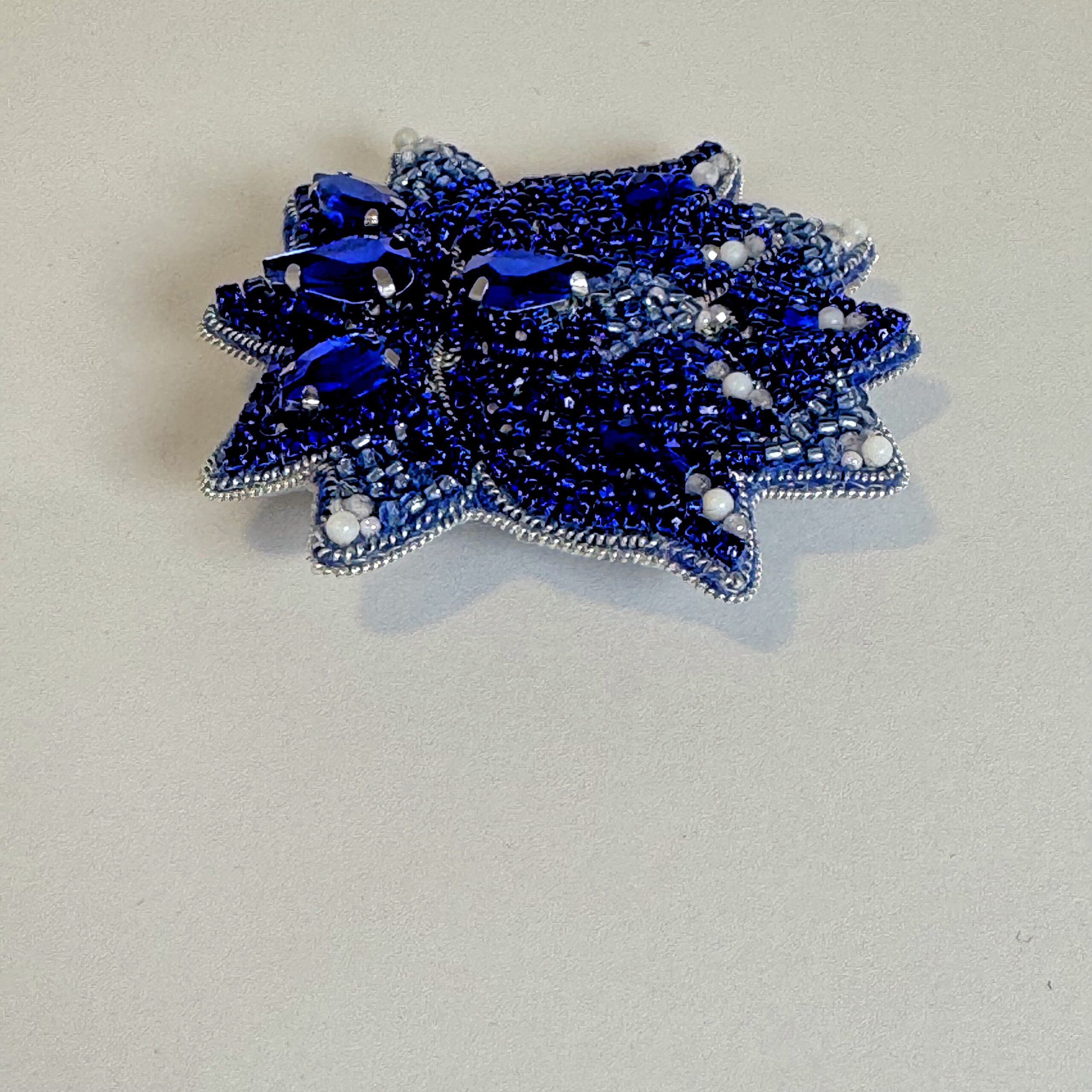 Royal Blue Lotus Flower Brooch Crystal, Mother of Pearl Lotus Pin, Handmade Beaded Flower Jewelry, Elegant Gift — view 2