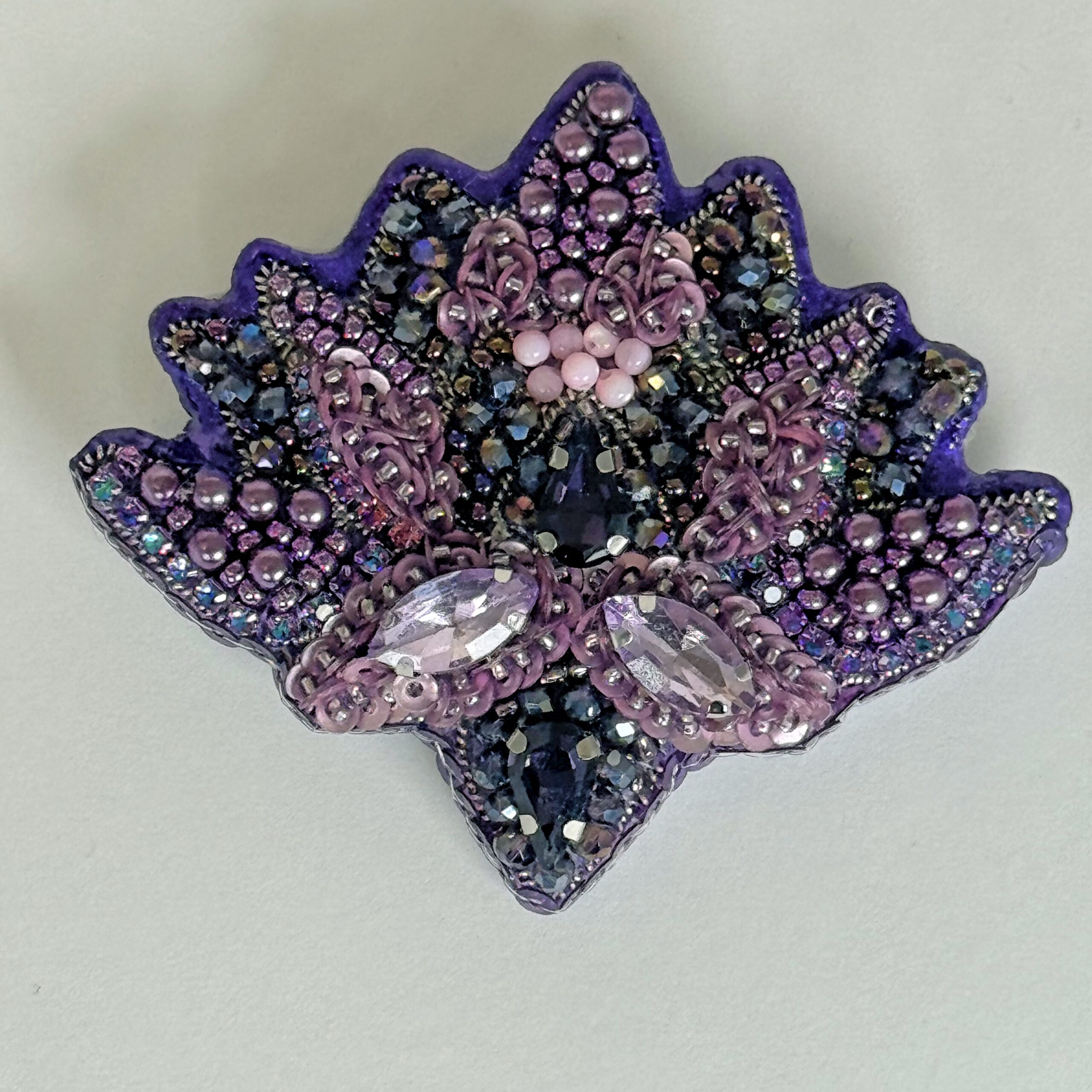 Purple Amethyst Lotus Flower Brooch, Crystal Beaded Lotus Pin, Handmade Violet Flower Jewelry, Elegant Floral Gift — view 1