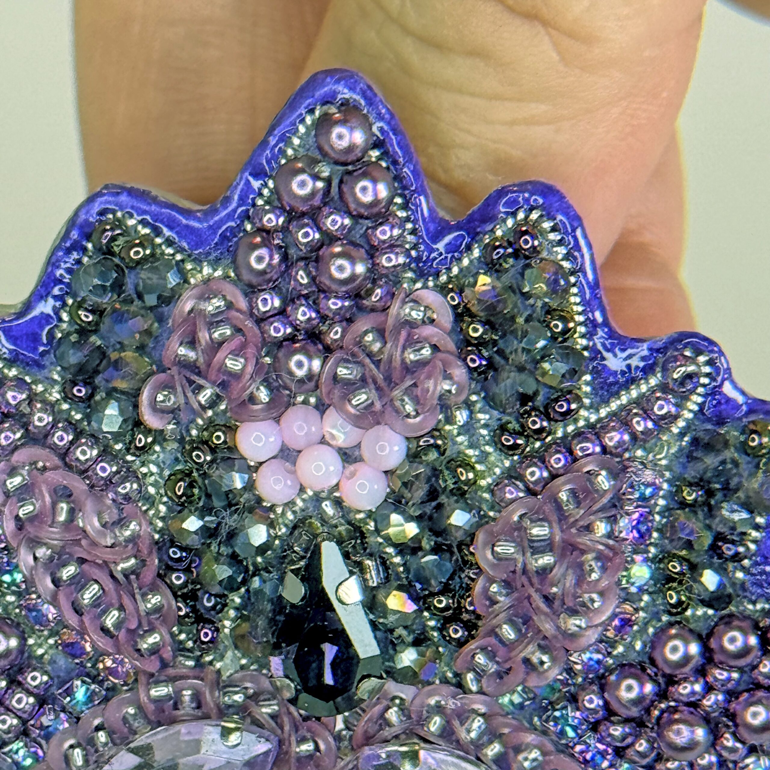 Purple Amethyst Lotus Flower Brooch, Crystal Beaded Lotus Pin, Handmade Violet Flower Jewelry, Elegant Floral Gift — view 6