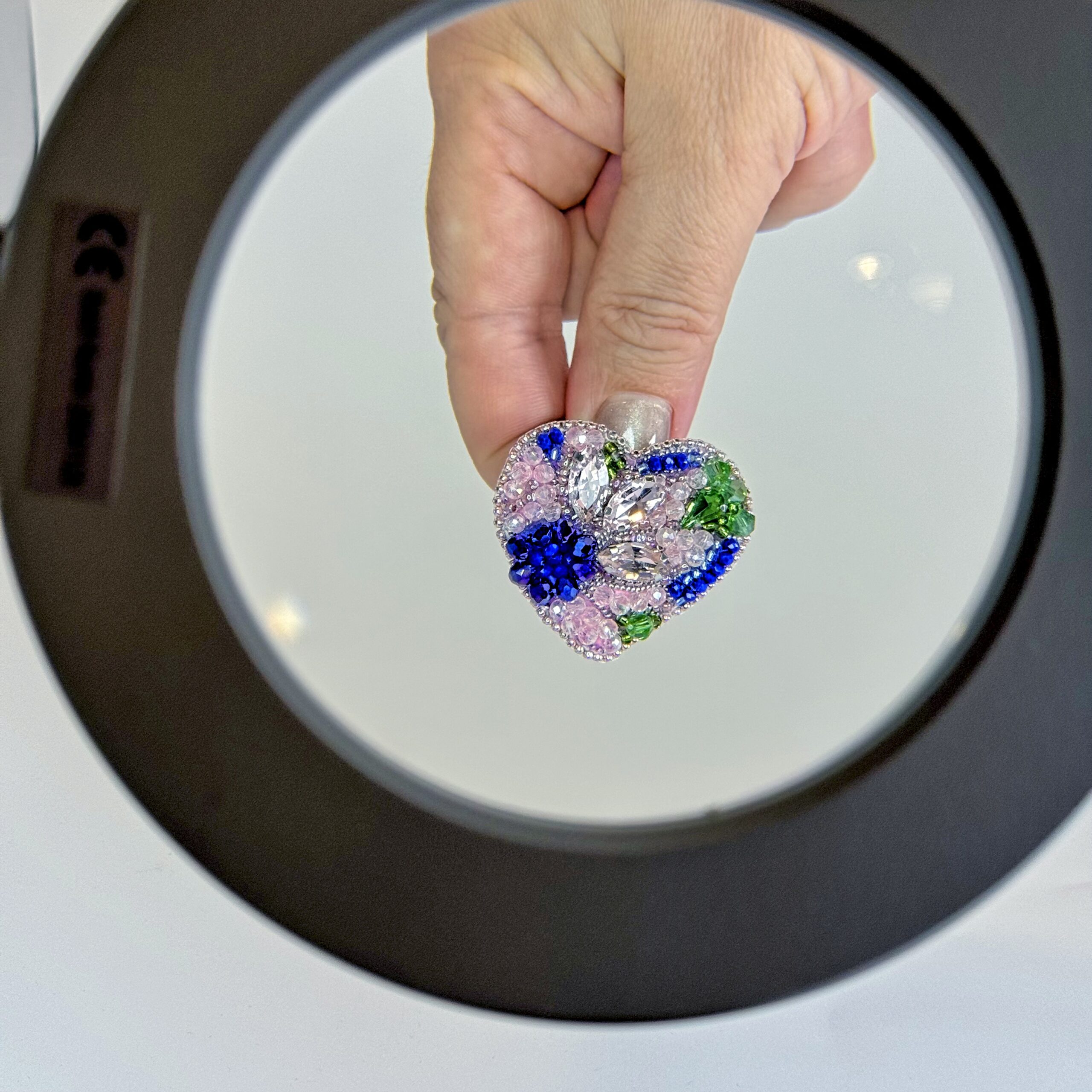 Blue Silver Crystal Heart Brooch, Marquise Crystal Beaded Heart Pin, Handmade Elegant Heart Jewelry, Sapphire Gift — view 5