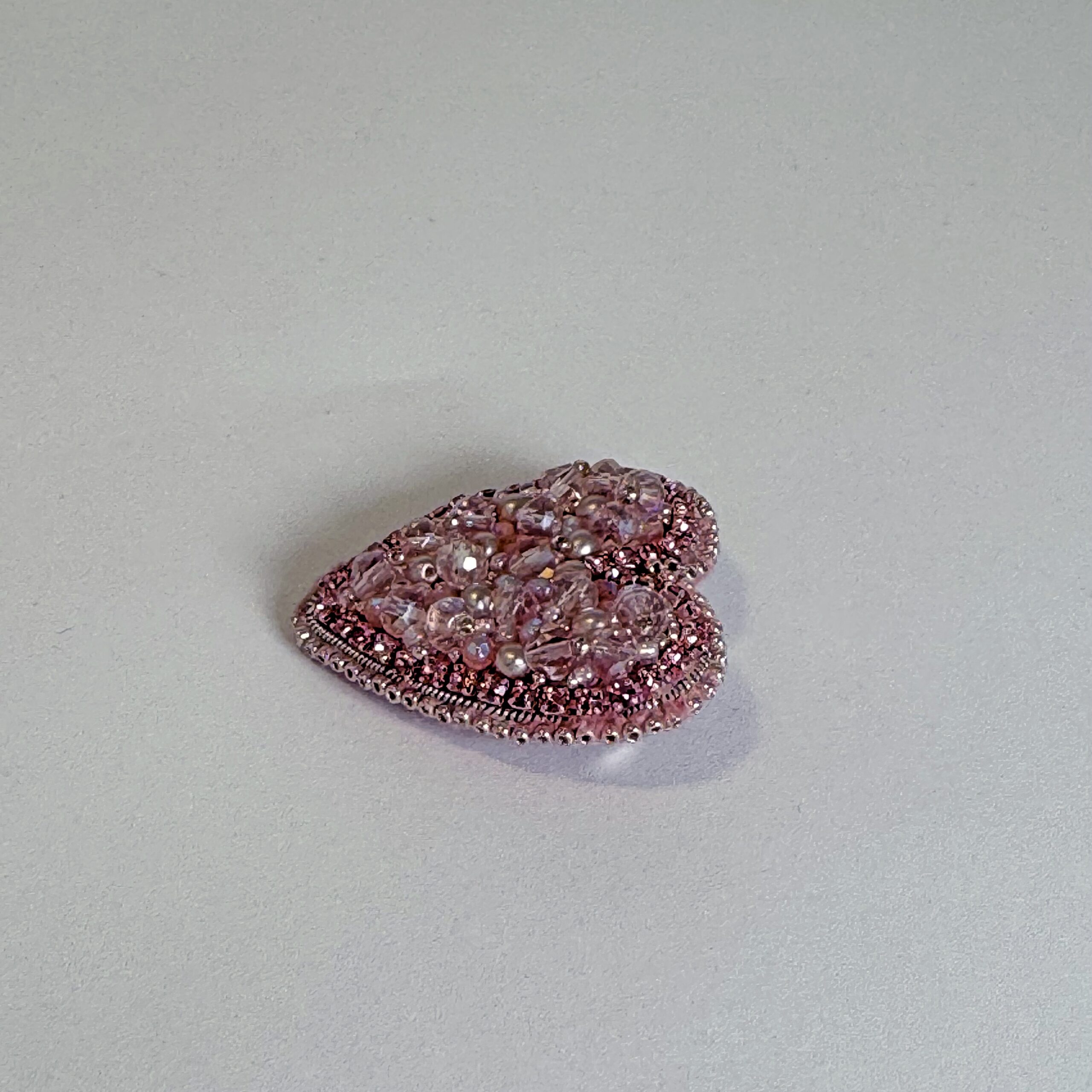 Dusty Rose Pink Heart Brooch, Mauve Beaded Heart Pin Faceted Glass, Handmade Romantic Jewelry, Feminine Love Gift — view 3