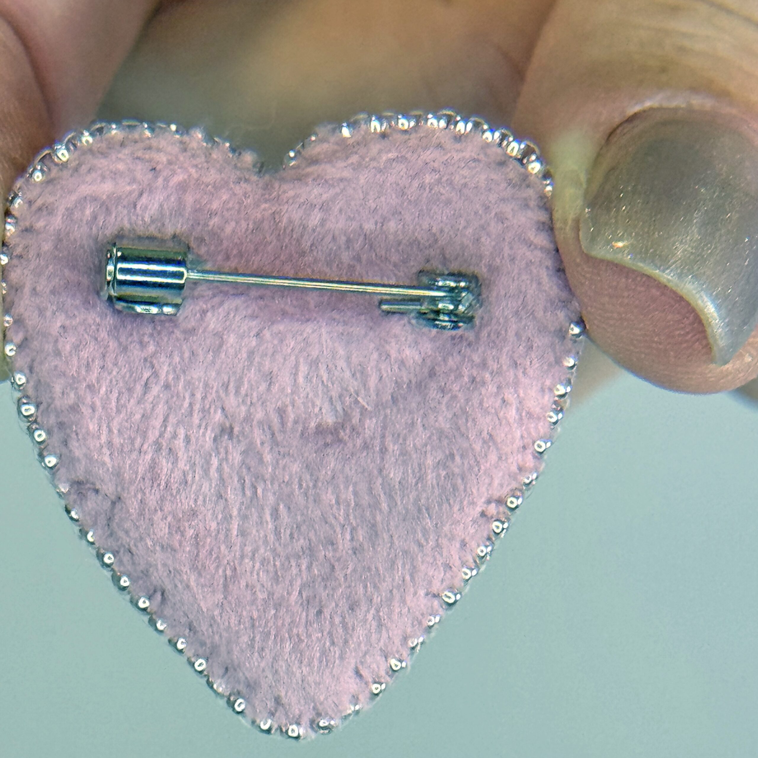 Dusty Rose Pink Heart Brooch, Mauve Beaded Heart Pin Faceted Glass, Handmade Romantic Jewelry, Feminine Love Gift — view 10