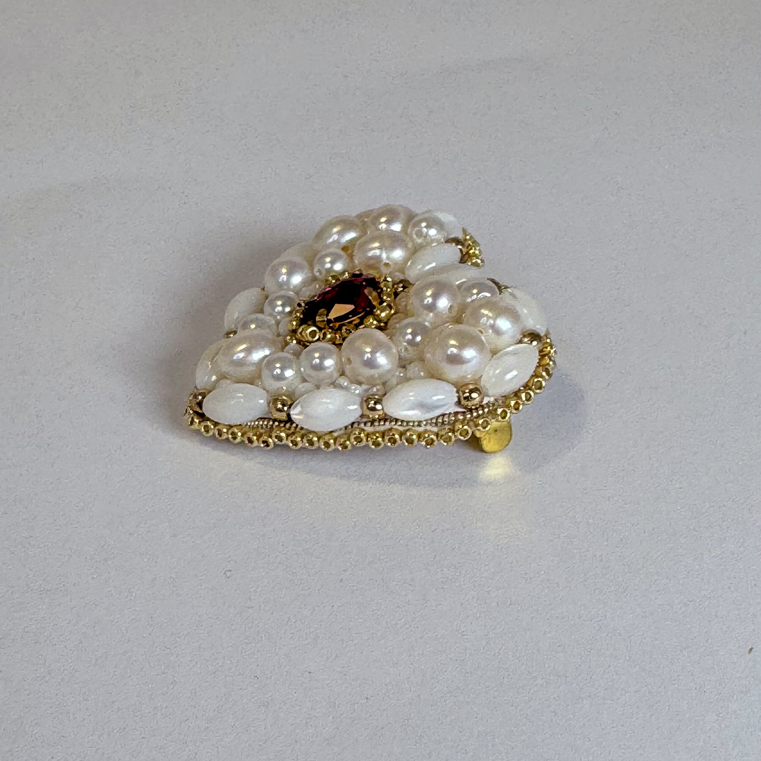 Pearl and Mother of Pearl Heart Brooch, Ivory White Beaded Heart Pin, Natural Pearl Jewelry, Romantic Bridal Brooch, Red Crystal Accent Heart, Handmade Pearl Gift for Her, Elegant Wedding Accessory, P.S. Jewelry — view 2