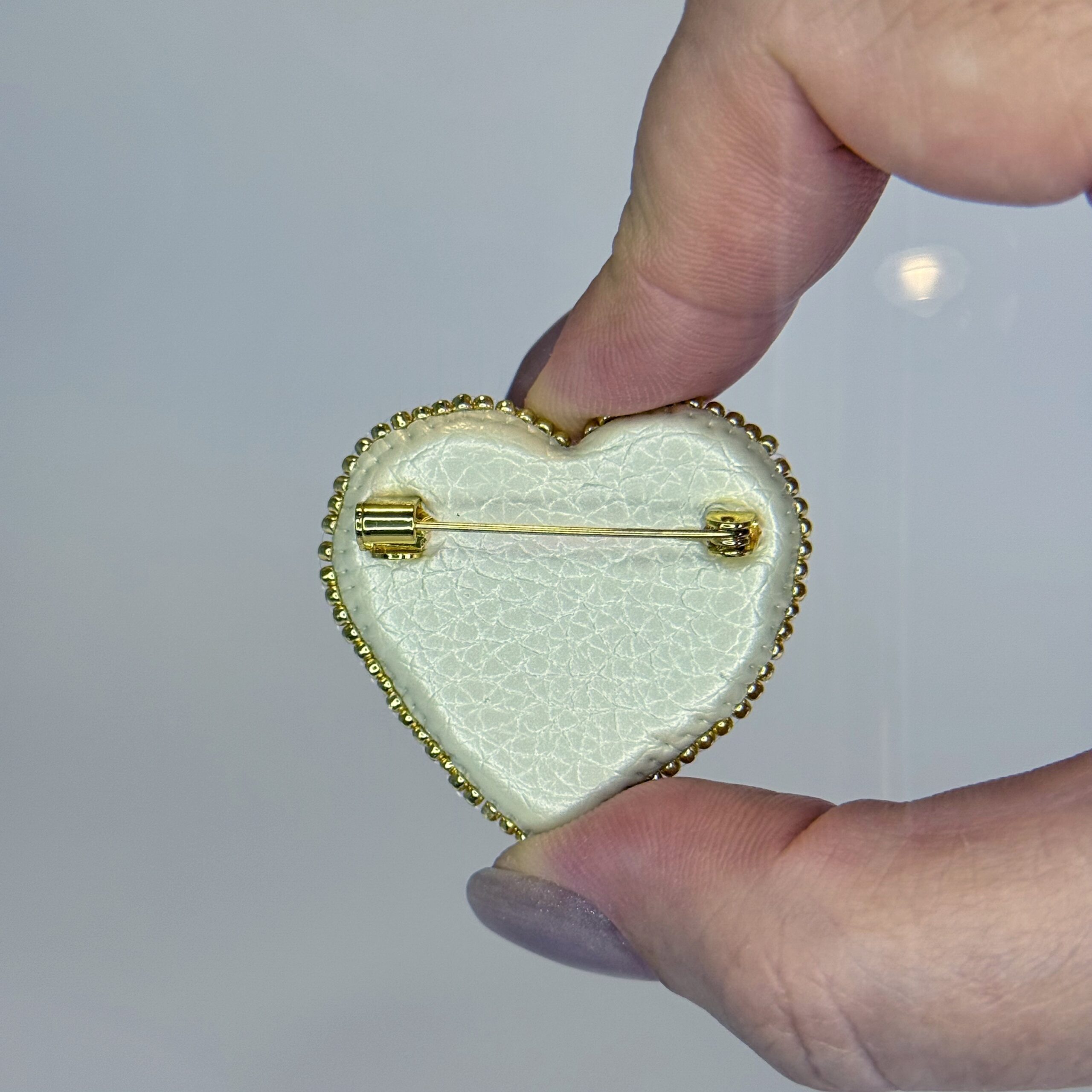 Pearl and Mother of Pearl Heart Brooch, Ivory White Beaded Heart Pin, Natural Pearl Jewelry, Romantic Bridal Brooch, Red Crystal Accent Heart, Handmade Pearl Gift for Her, Elegant Wedding Accessory, P.S. Jewelry — view 6