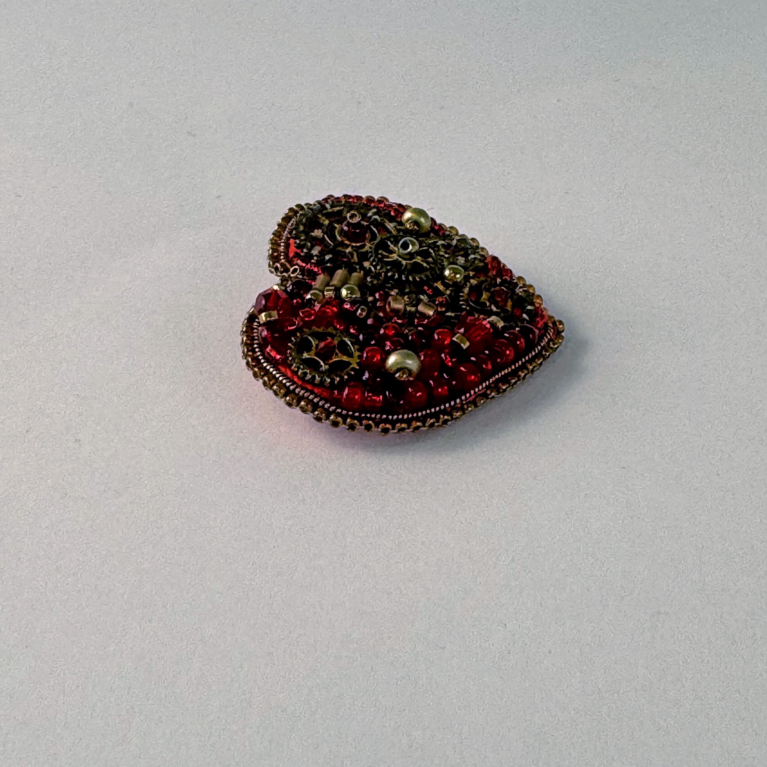 Red Steampunk Heart Brooch Large Gears, Clockwork Valentine Pin, Handmade Mechanical Red Heart Jewelry, Unique Gift — view 1