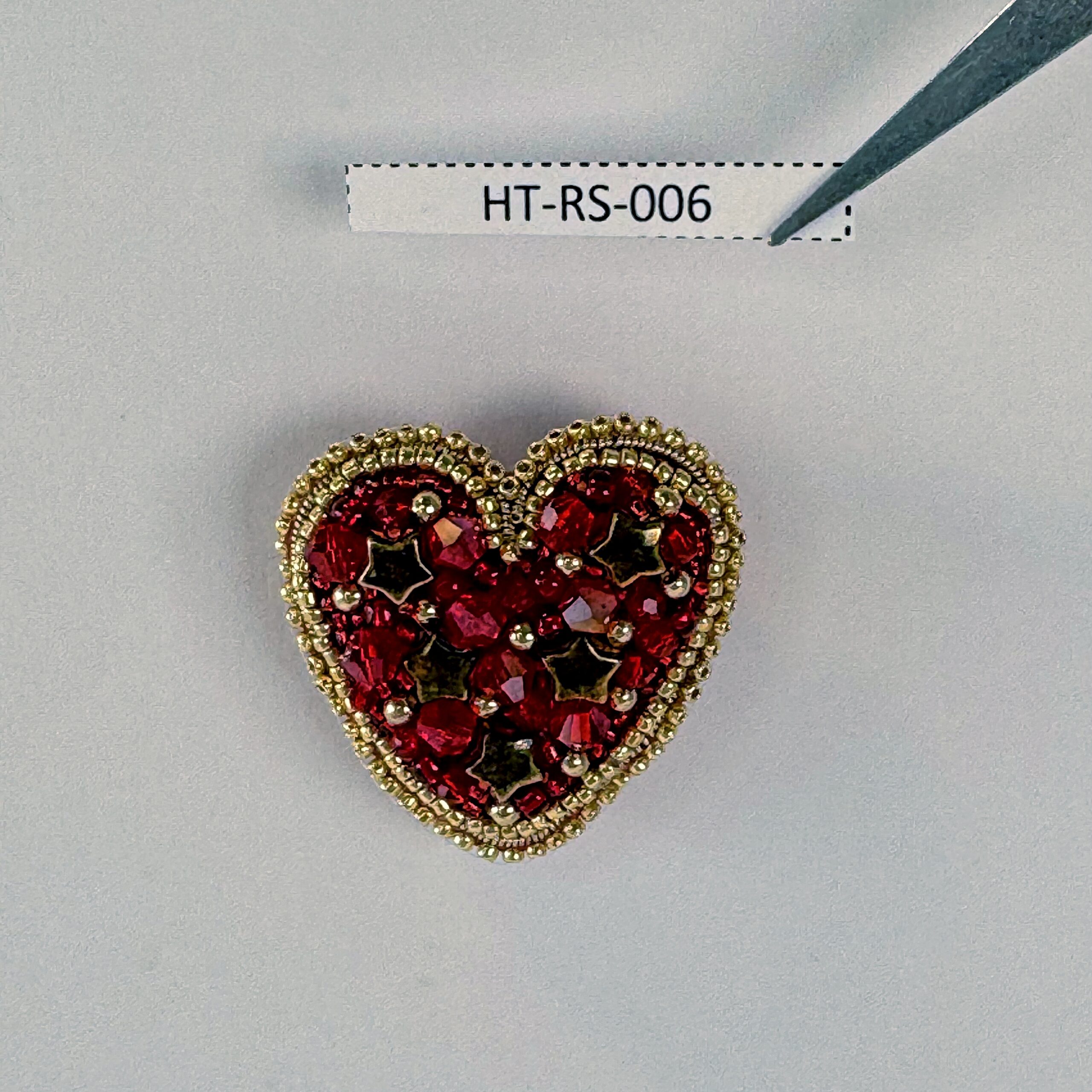 Red Heart Brooch with Gold Stars, Beaded Red Crystal Heart Pin, Handmade Romantic Valentine Jewelry, Love Gift Her — view 1