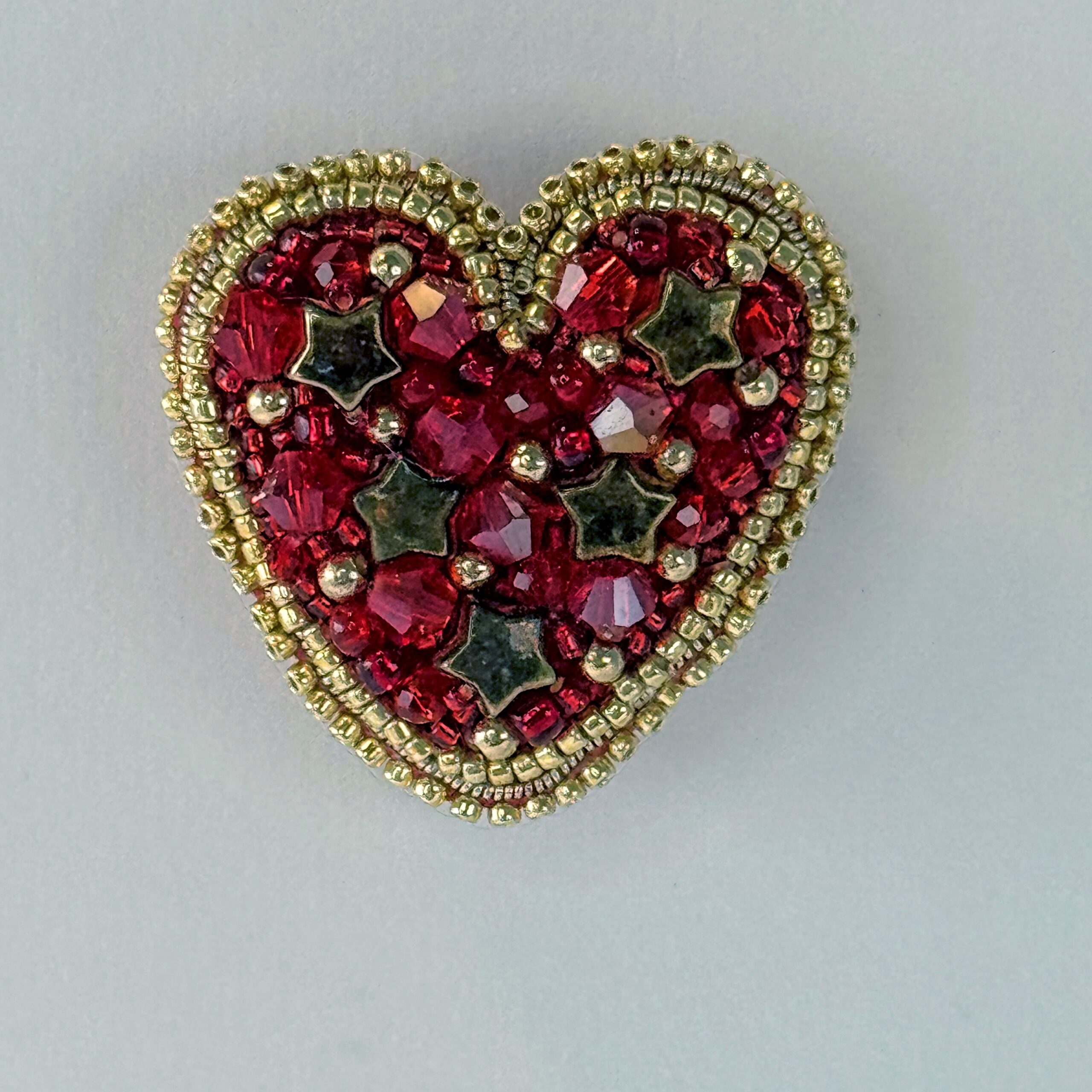 Red Heart Brooch with Gold Stars, Beaded Red Crystal Heart Pin, Handmade Romantic Valentine Jewelry, Love Gift Her — view 3