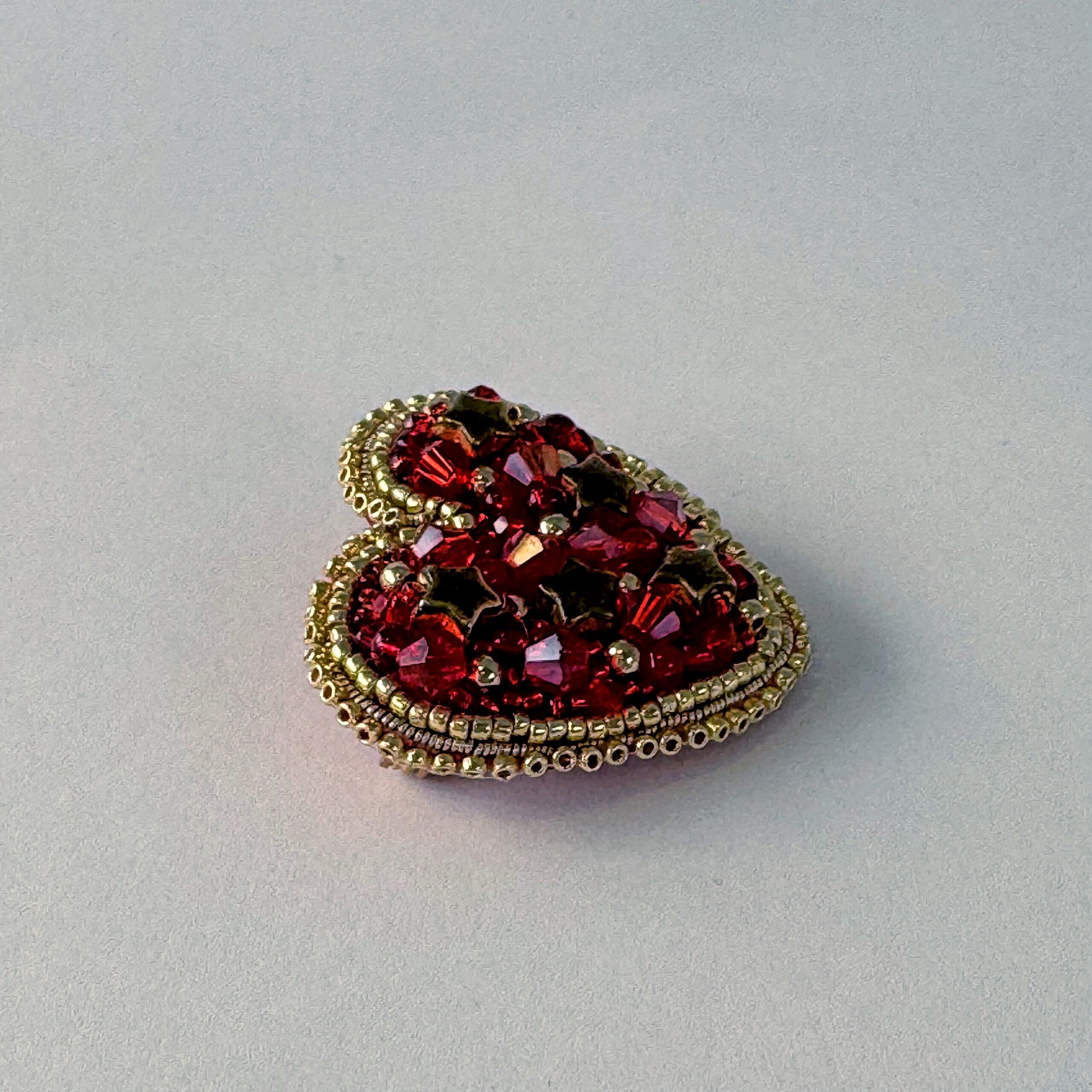 Red Heart Brooch with Gold Stars, Beaded Red Crystal Heart Pin, Handmade Romantic Valentine Jewelry, Love Gift Her — view 4