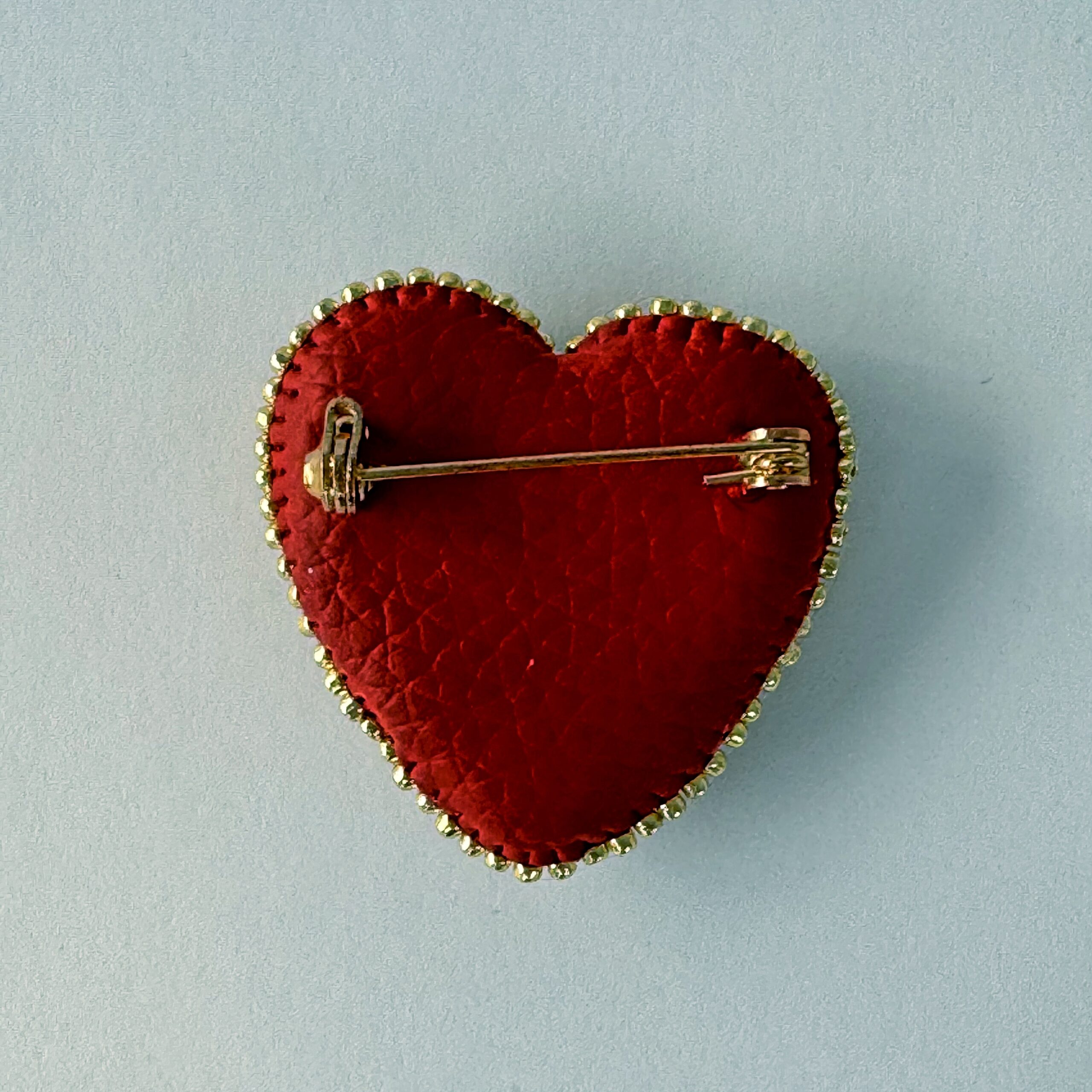 Red Heart Brooch with Gold Stars, Beaded Red Crystal Heart Pin, Handmade Romantic Valentine Jewelry, Love Gift Her — view 5