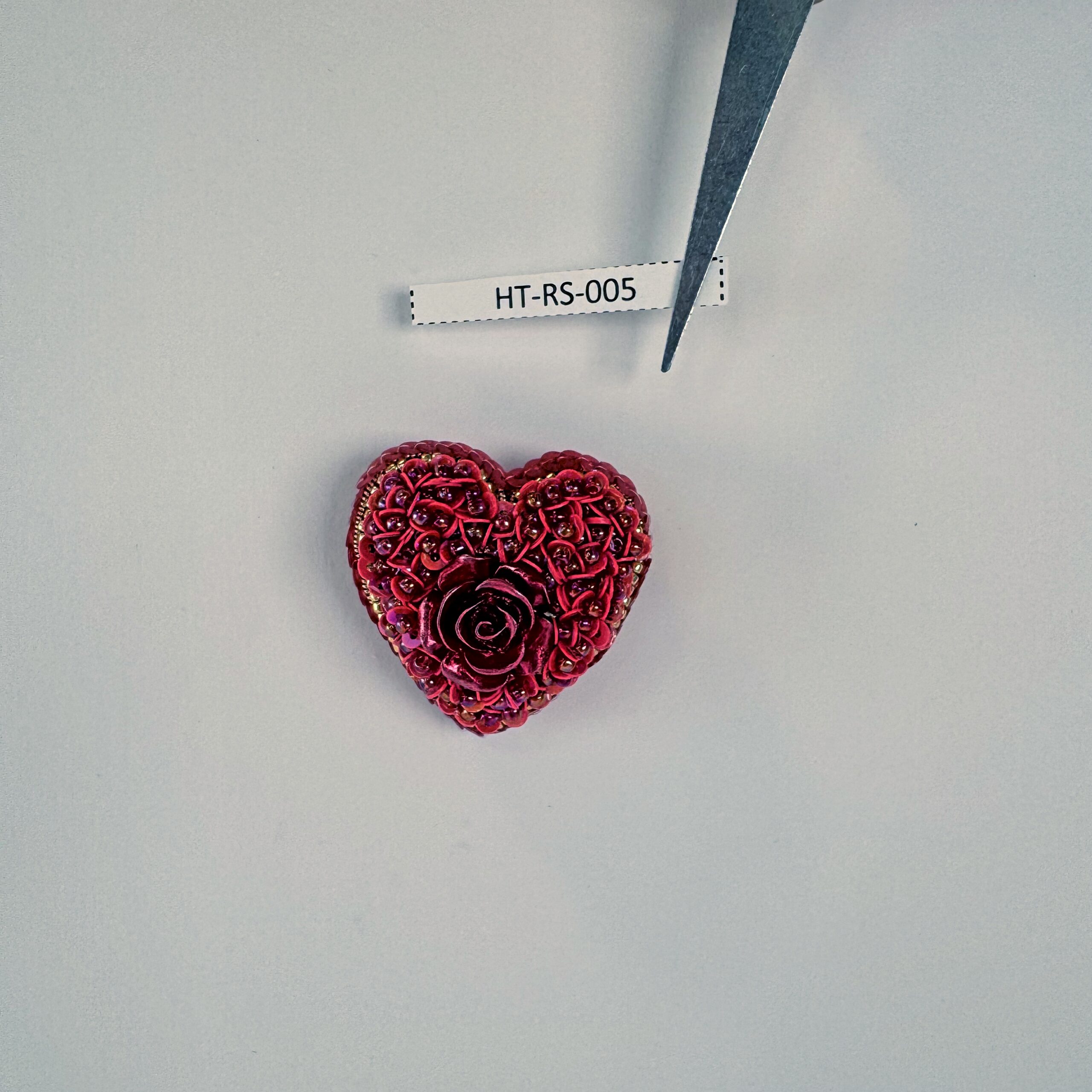 Deep Red Velvet Heart Brooch, Dark Red Sequin Heart Pin with Rose, Handmade Romantic Valentine Jewelry, Love Gift — view 1