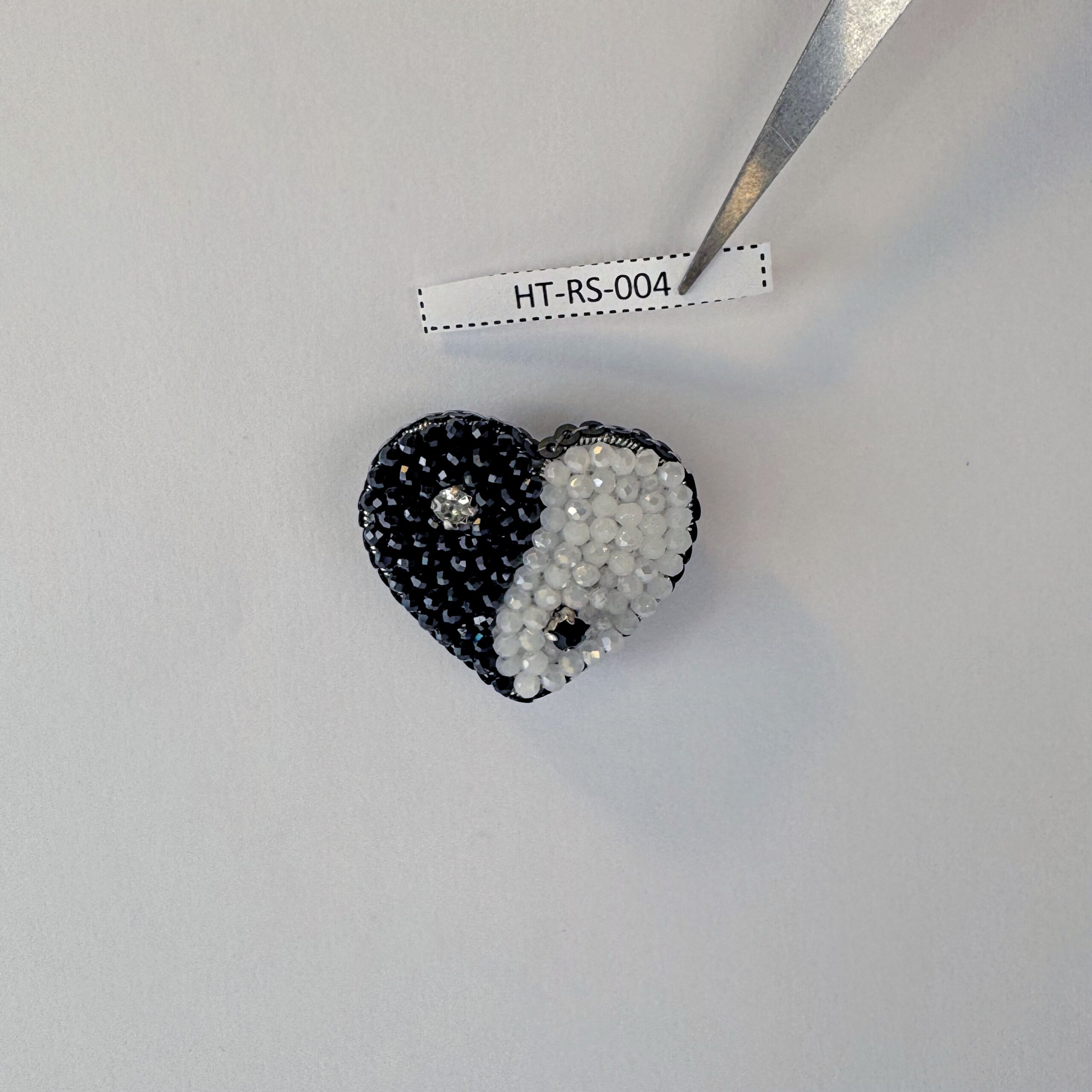 Yin Yang Heart Brooch Black White Small, Balance Heart Pin Crystal Bead, Handmade Zen Harmony Jewelry, Spiritual Gift — view 1