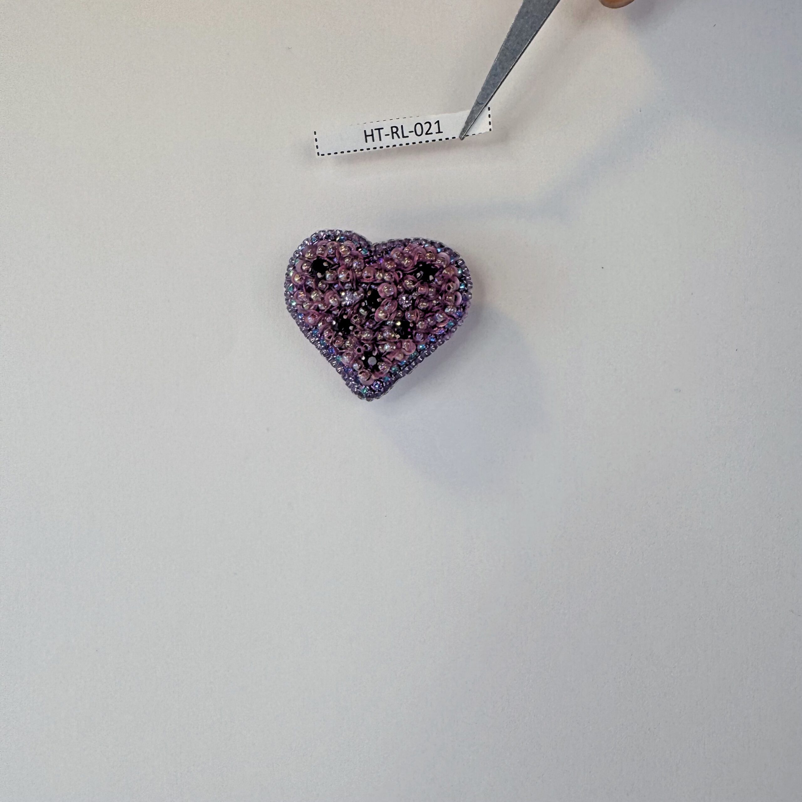 Purple Iridescent Heart Brooch, Mauve Sequin Beaded Heart Pin, Handmade Romantic Purple Jewelry, Valentine Love Gift — view 1