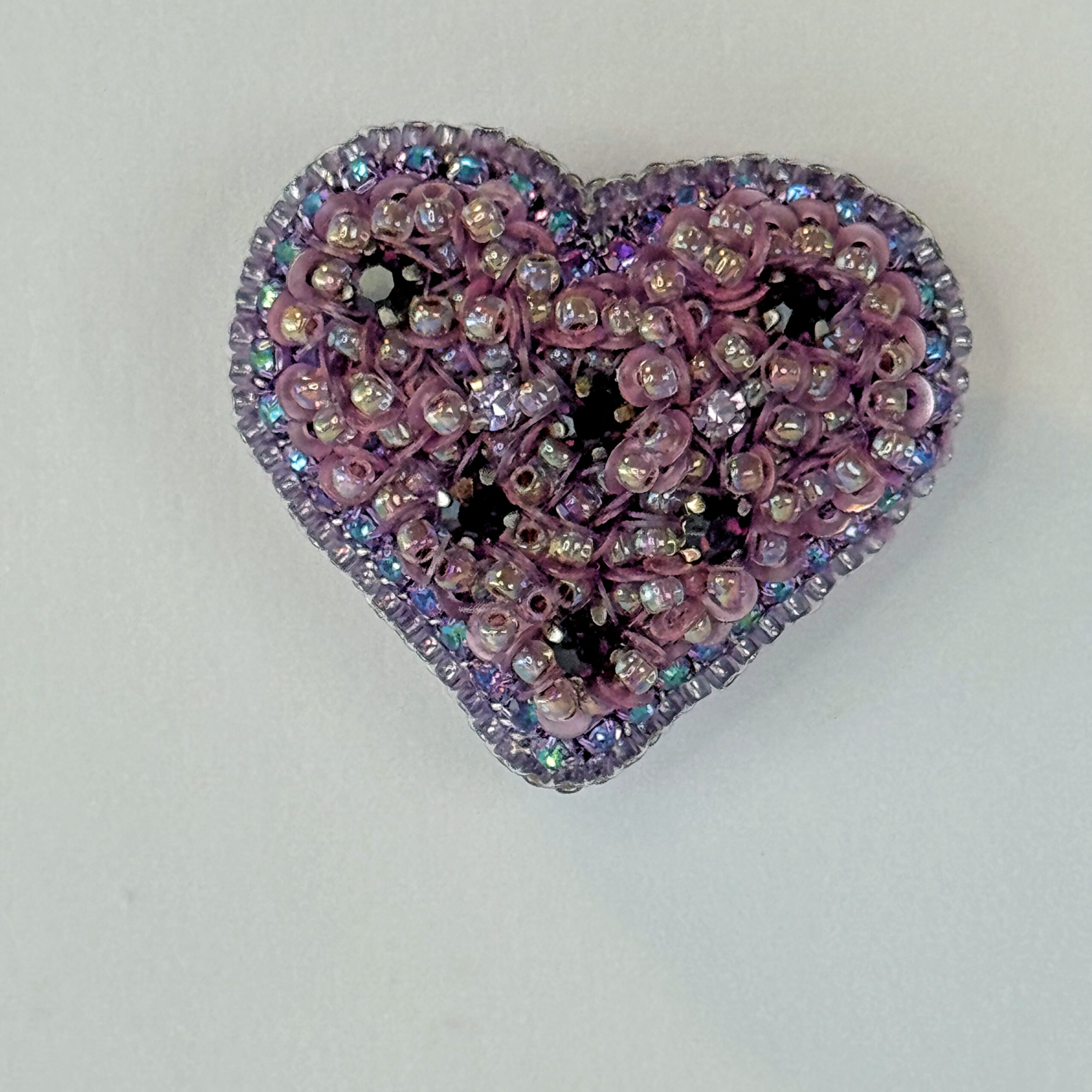 Purple Iridescent Heart Brooch, Mauve Sequin Beaded Heart Pin, Handmade Romantic Purple Jewelry, Valentine Love Gift — view 3