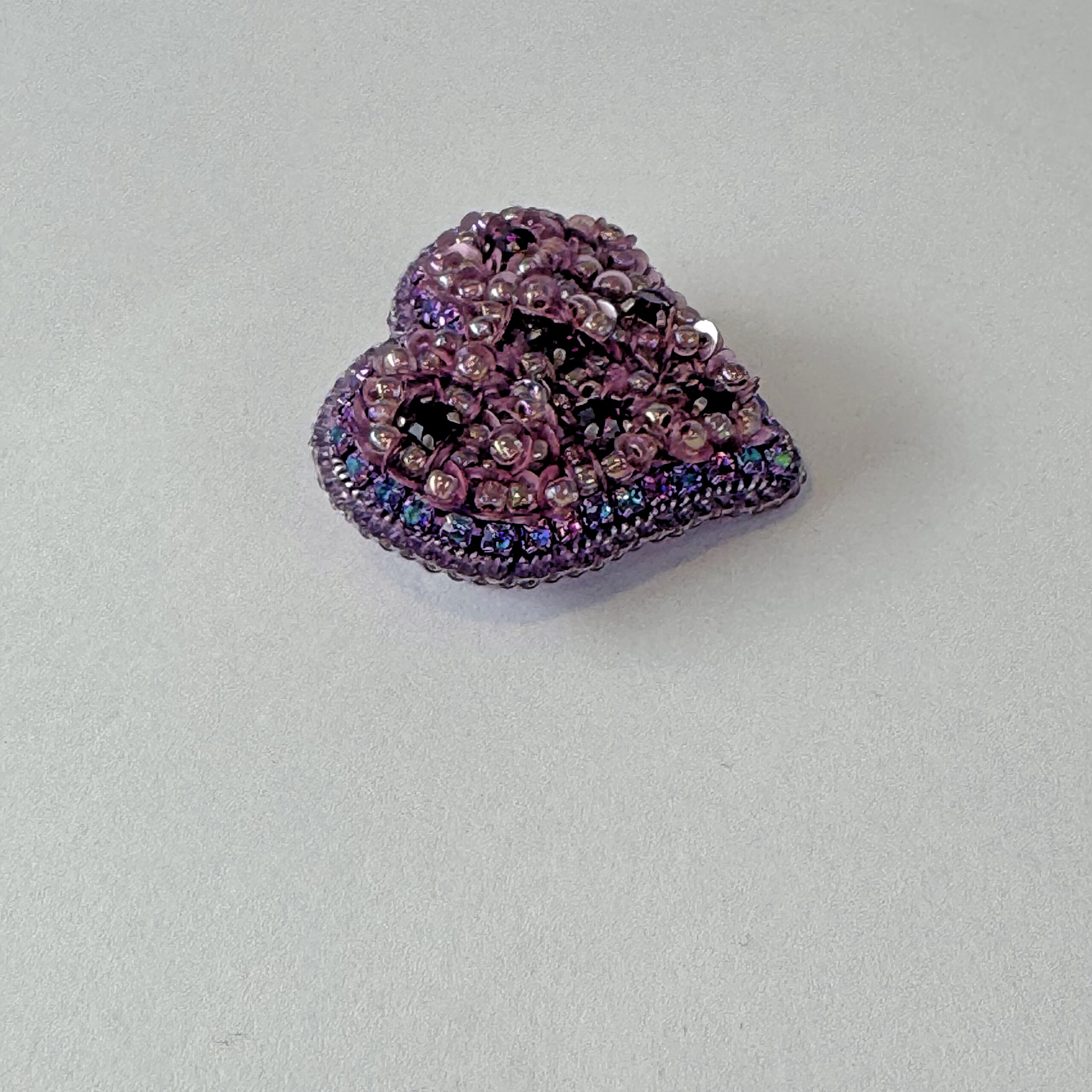 Purple Iridescent Heart Brooch, Mauve Sequin Beaded Heart Pin, Handmade Romantic Purple Jewelry, Valentine Love Gift — view 4