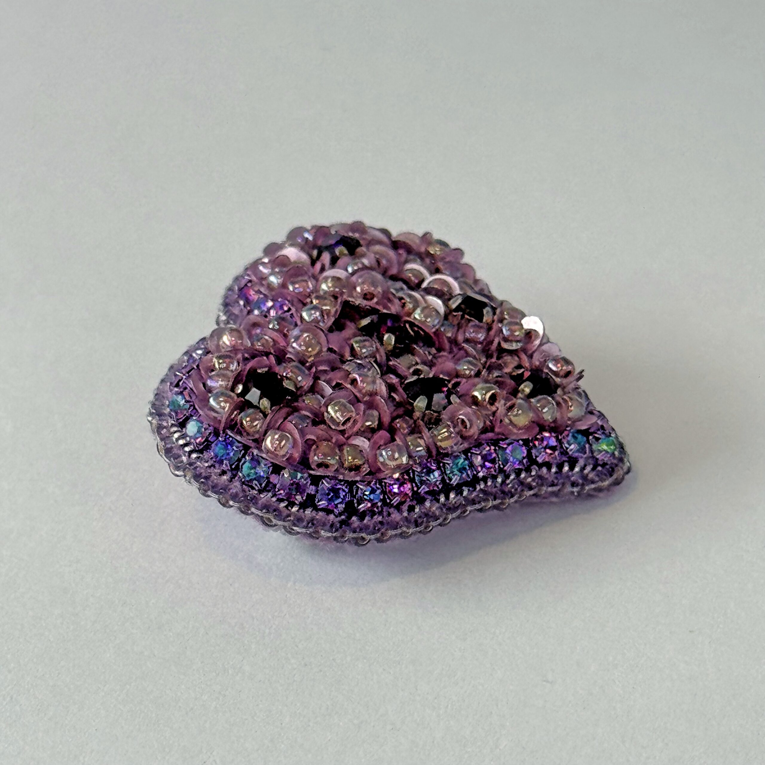 Purple Iridescent Heart Brooch, Mauve Sequin Beaded Heart Pin, Handmade Romantic Purple Jewelry, Valentine Love Gift — view 5