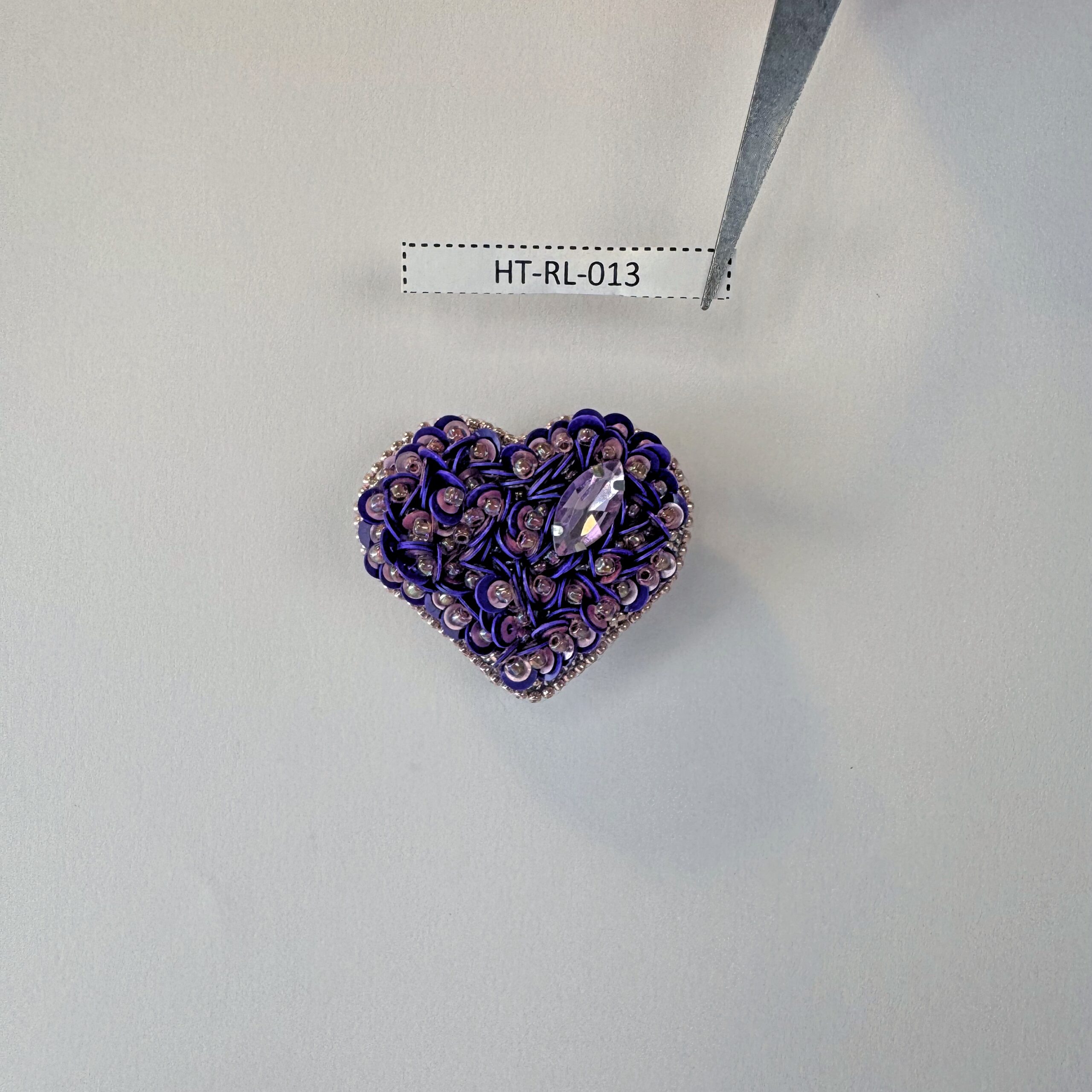 Purple Heart Brooch with Sequins, Amethyst Mauve Beaded Heart Pin, Handmade Romantic Purple Jewelry, Valentine Gift — view 1