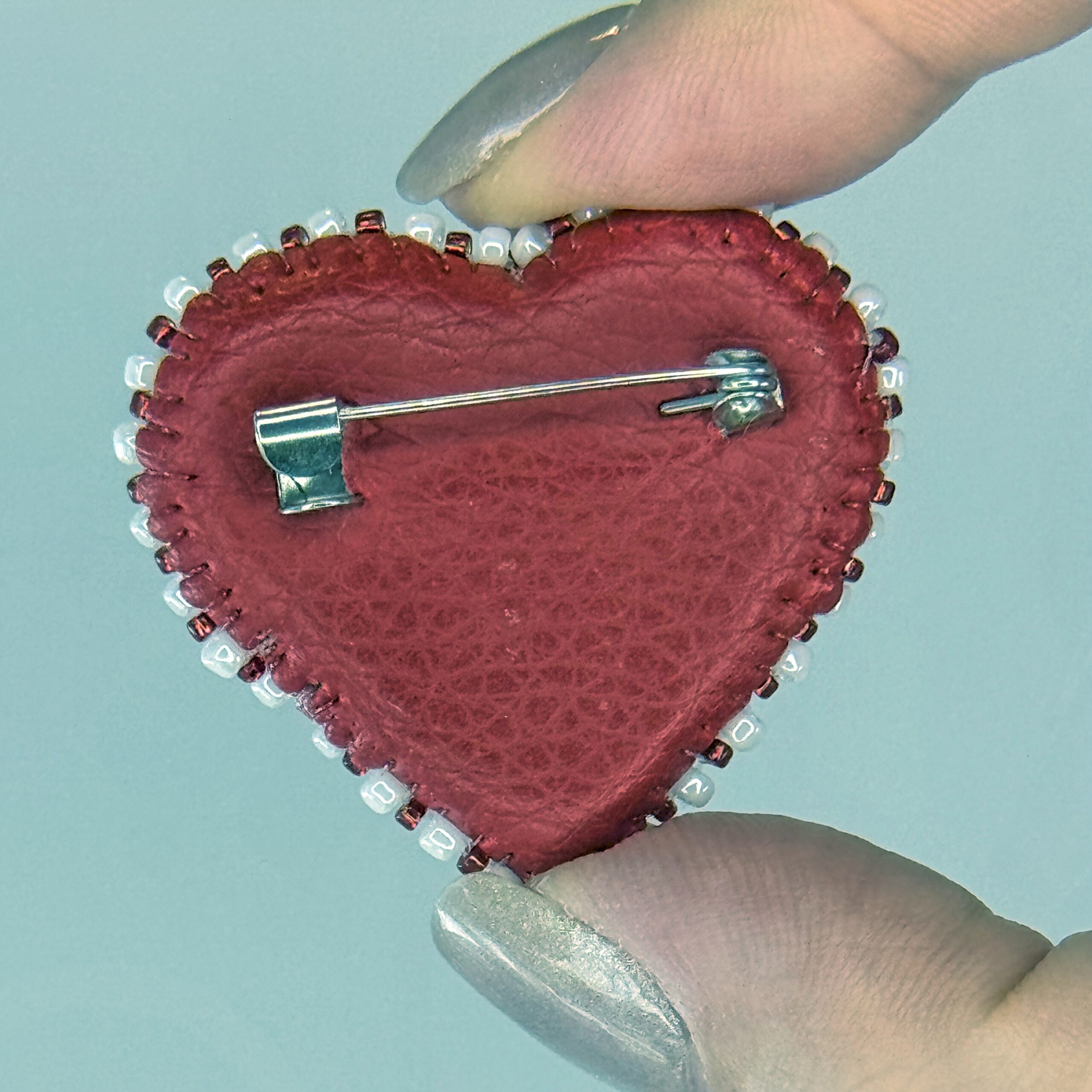 Red Heart Brooch Filled with Pearls, White Pearl Heart Pin Red Border, Handmade Romantic Jewelry, Love Gift for Her — view 8