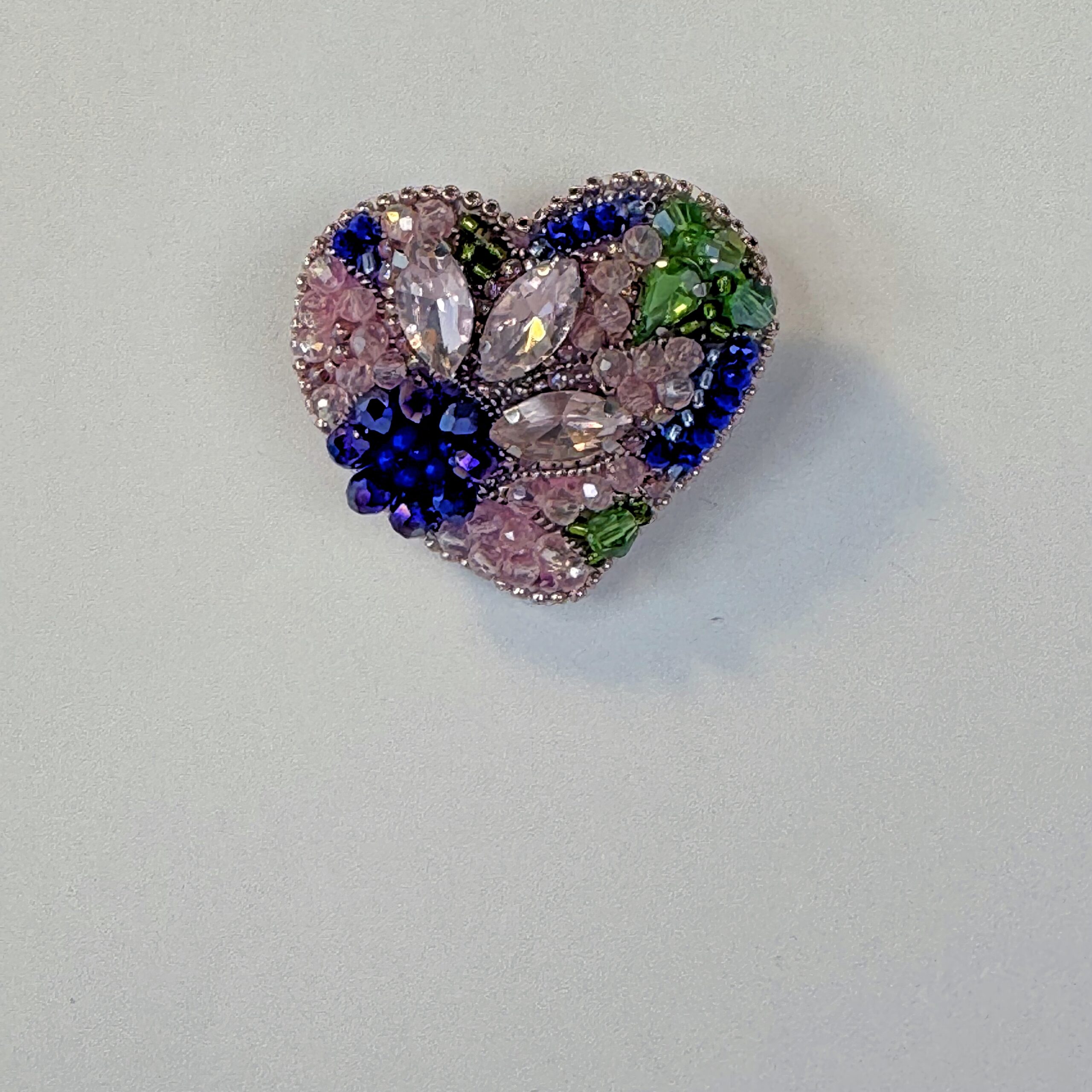 Blue Silver Crystal Heart Brooch, Marquise Crystal Beaded Heart Pin, Handmade Elegant Heart Jewelry, Sapphire Gift — view 9
