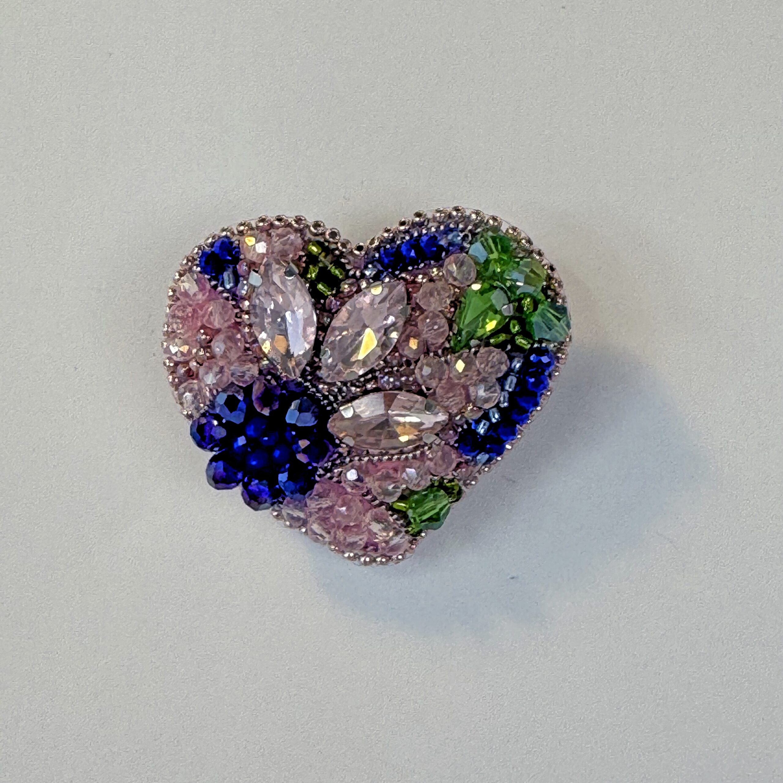 Blue Silver Crystal Heart Brooch, Marquise Crystal Beaded Heart Pin, Handmade Elegant Heart Jewelry, Sapphire Gift — view 10