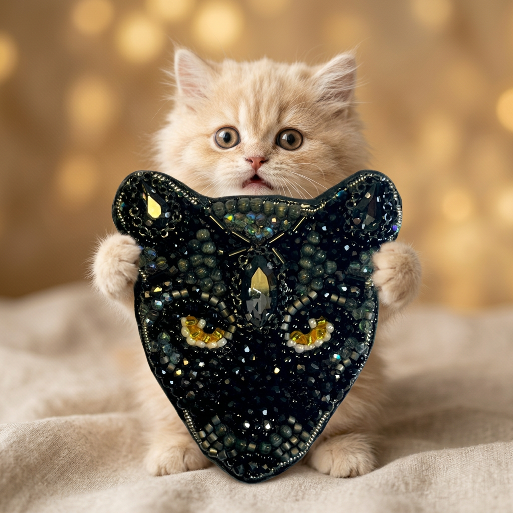 Black Panther Brooch with Hematite & Cat Eye Stones, Embroidered All Black Cat Pin with Bright Yellow Eyes, Handmade panther head brooch, gift panther face brooch. A symbol of grace, power, and independence.