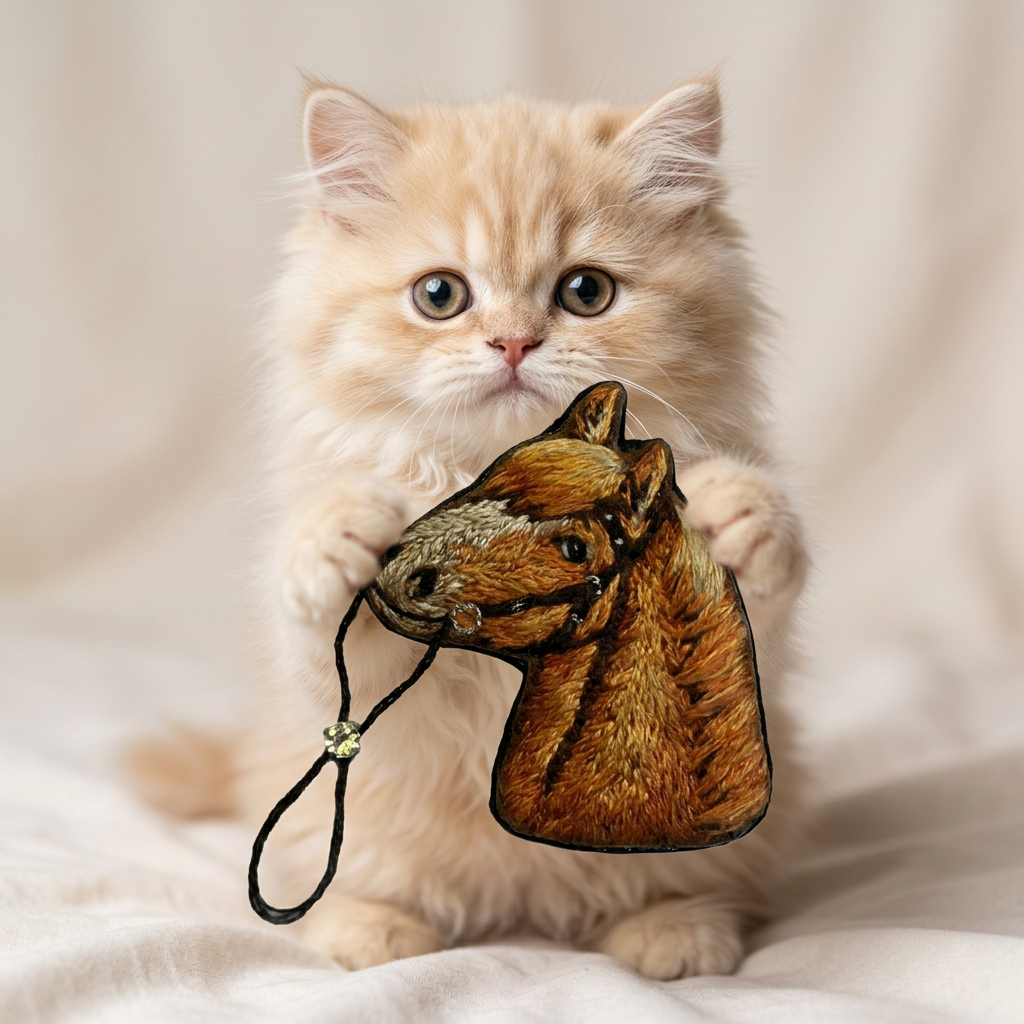 Hand Embroidered Horse Brooch, Realistic Brown-gold Horse Head Pin, Equestrian Jewelry Gift for Horse Lover and Rider, Hand Embroidered Animal Brooch